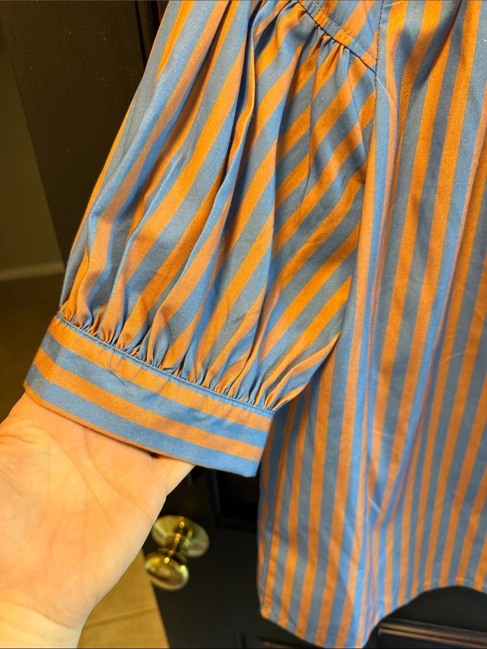 Amazon Women's Striped Popover Blouse in Blue and Orange - Picture 2 of 7